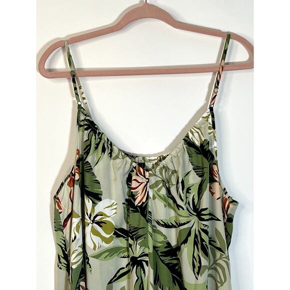 Linea Donatella Green Tropical Print Sleeveless Straps Maxi Slip Dress Size L - Picture 2 of 8